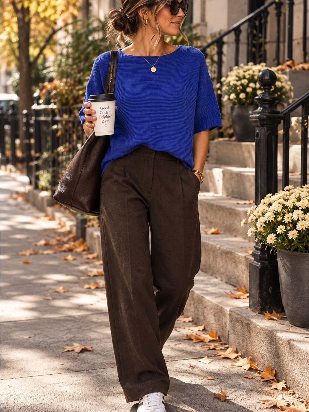 Eileen Fisher Cobalt Blue Organic Linen Cotton Knit Top Size M